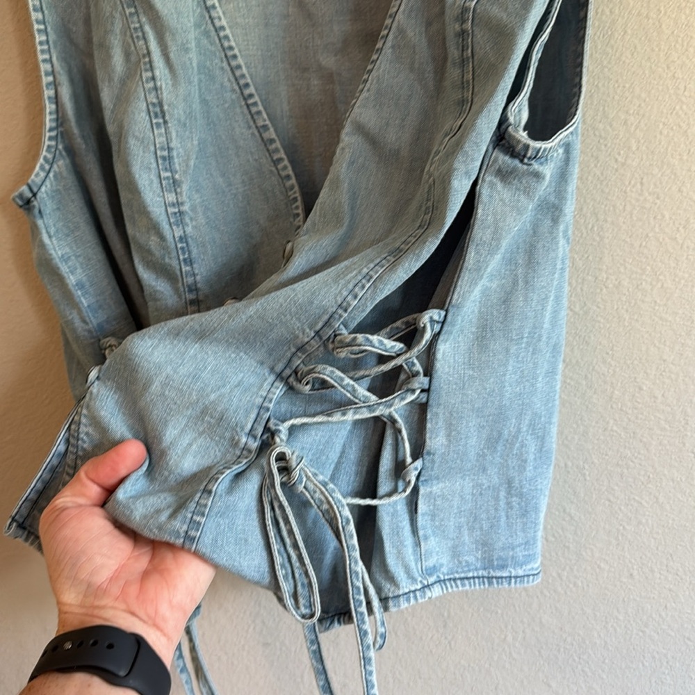 Free People Lala Lace Up Vest Light Denim Wash Women's XL - Picture 6 of 11